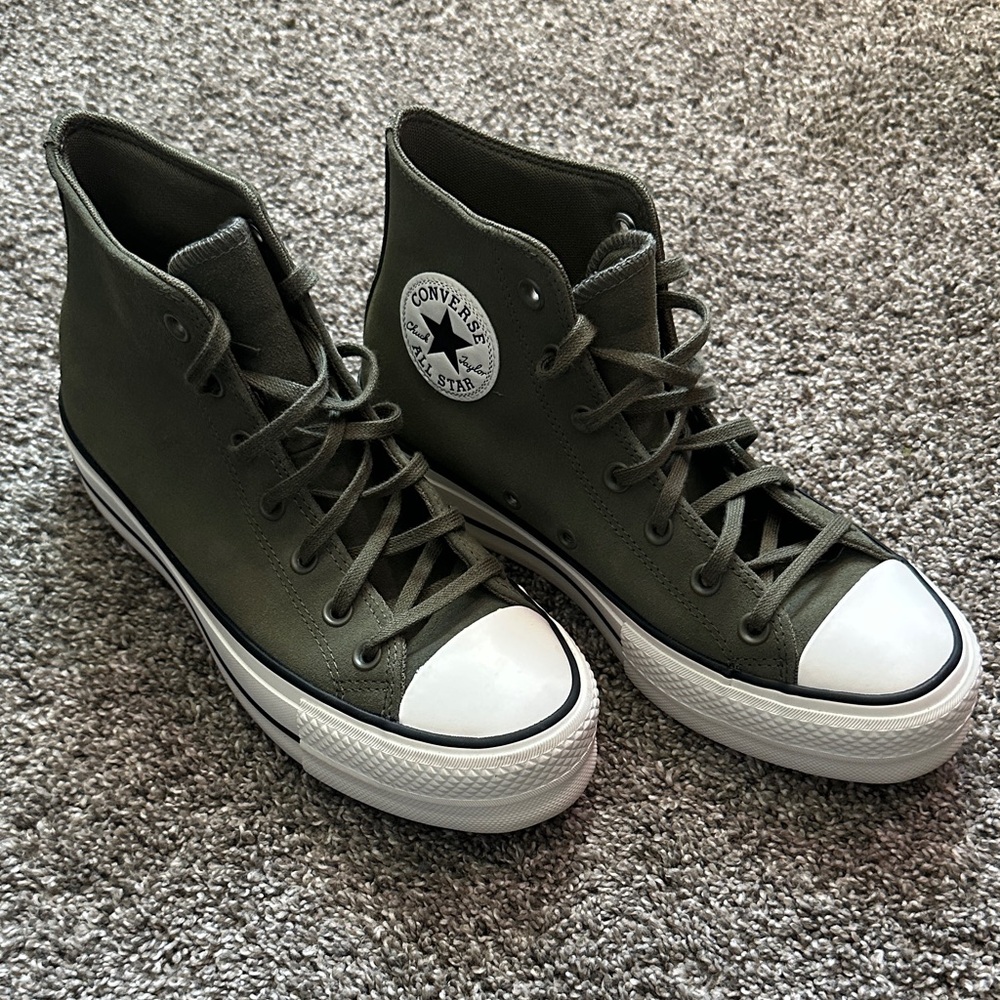 Converse High Top Sneakers in Olive Green with White Soles